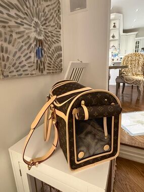 Louis Vuitton Monogram Pet Carrier in Brown with Beige Trim